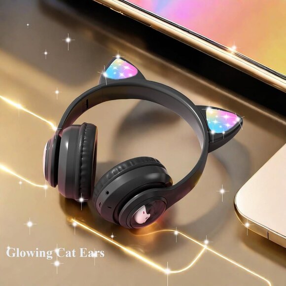 Cartoon Cat Light Up Ears Bluetooth Headphones fits teens and adults - Picture 5 of 5